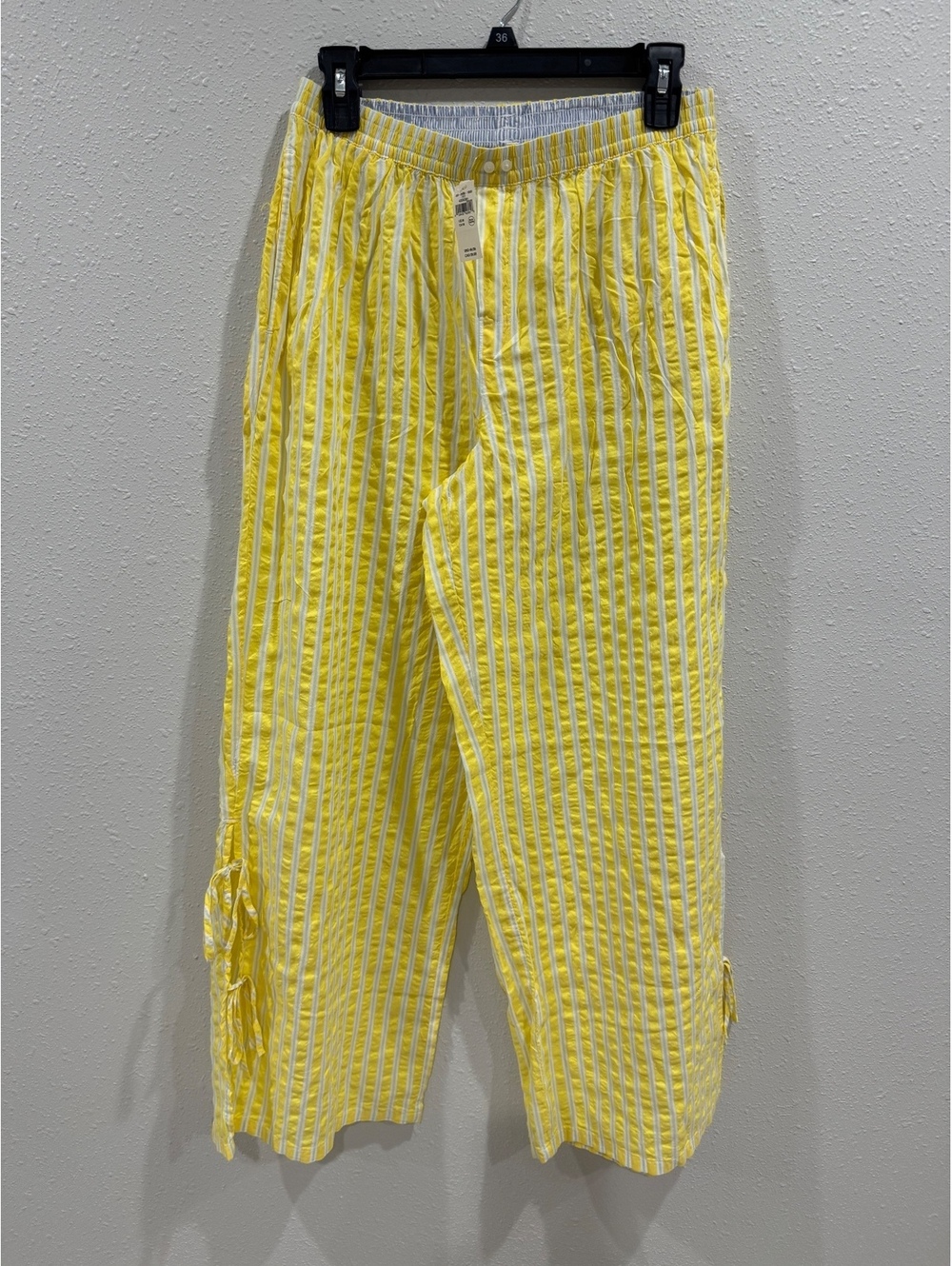Aerie Off-Duty Seersucker Side Tie Pants M Yellow Stripe